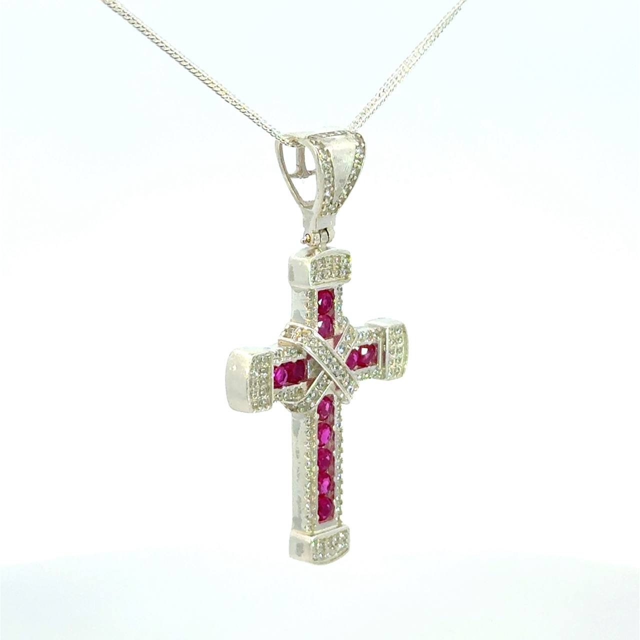 Cruz de Oro Blanco 14K con Rubi