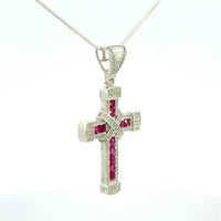 Cruz de Oro Blanco 14K con Rubi