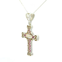 Cruz de Oro Blanco 14K con Rubi