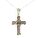 Cruz de Oro Blanco 14K con Rubi