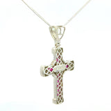 Cruz de Oro Blanco 14K con Rubi