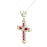 Cruz de Oro Blanco 14K con Rubi