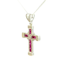 Cruz de Oro Blanco 14K con Rubi
