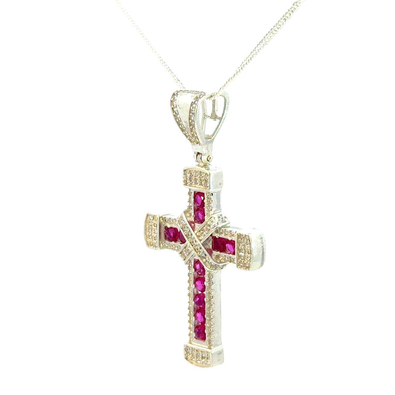Cruz de Oro Blanco 14K con Rubi