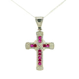 Cruz de Oro Blanco 14K con Rubi