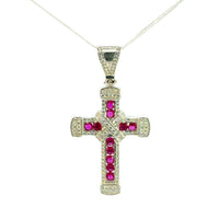 Cruz de Oro Blanco 14K con Rubi