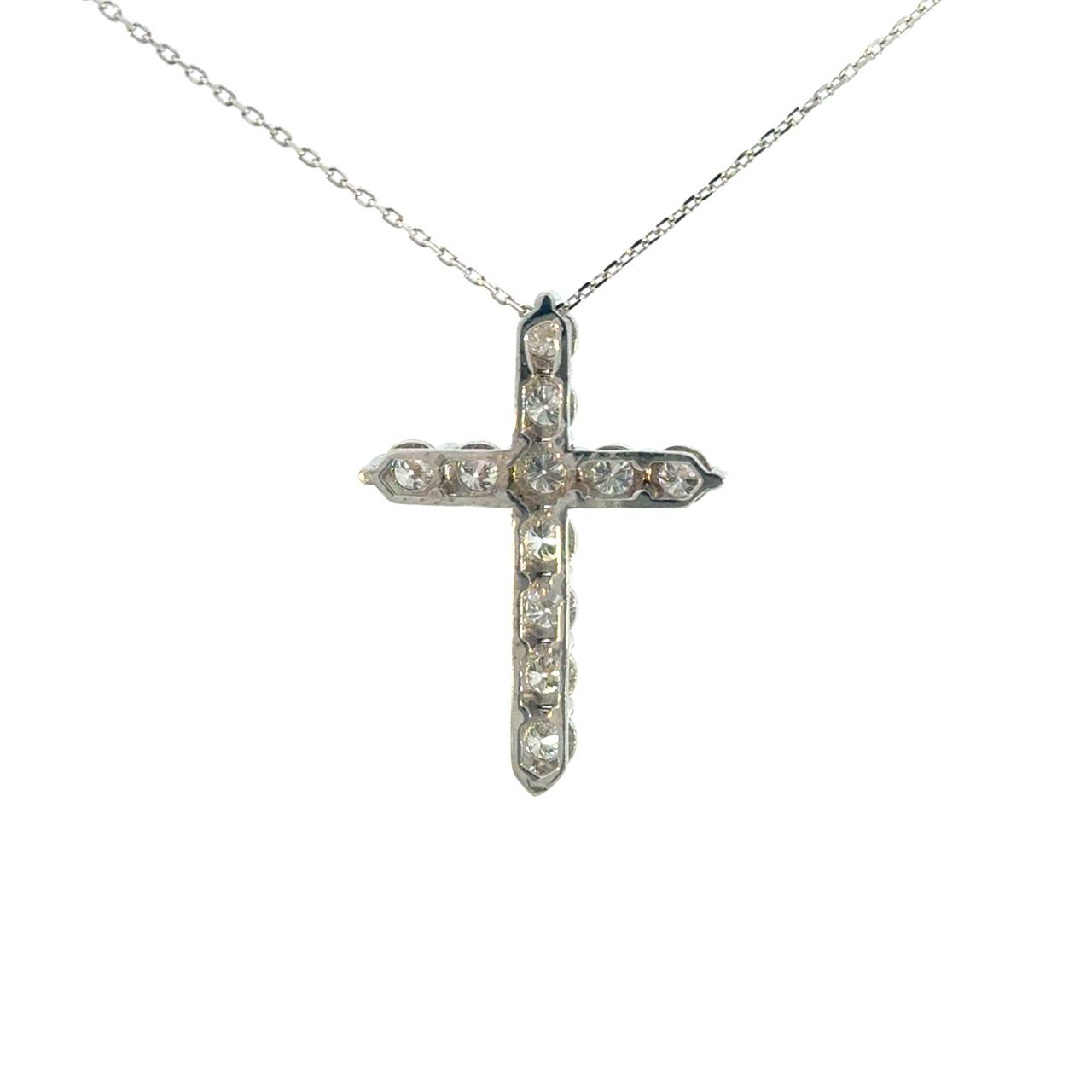 Cruz Oro Blanco 14K Baby Moissanita Blanca
