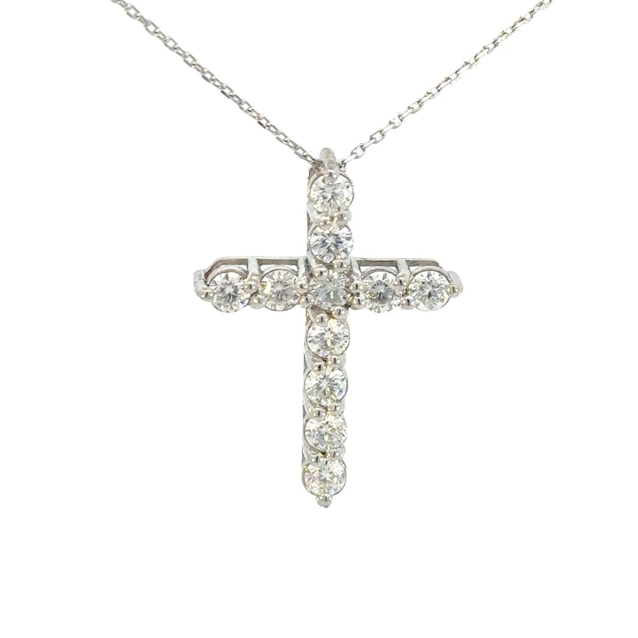 Cruz Oro Blanco 14K Baby Moissanita Blanca