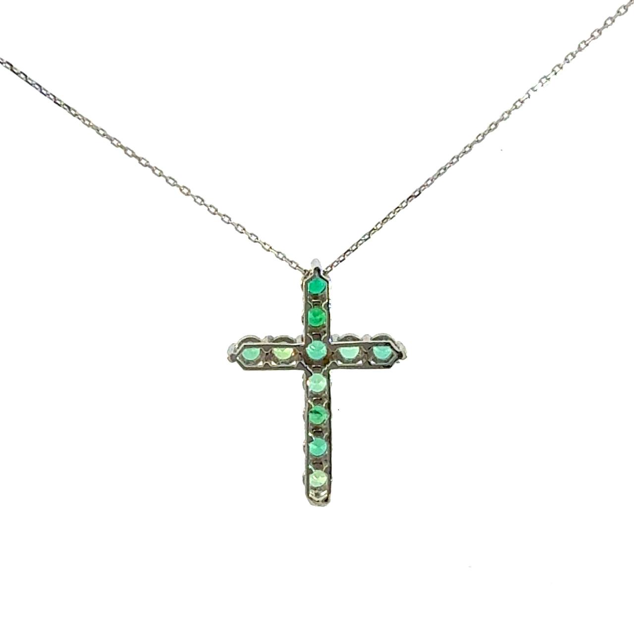 Cruz Oro Blanco 14K Baby Esmeralda