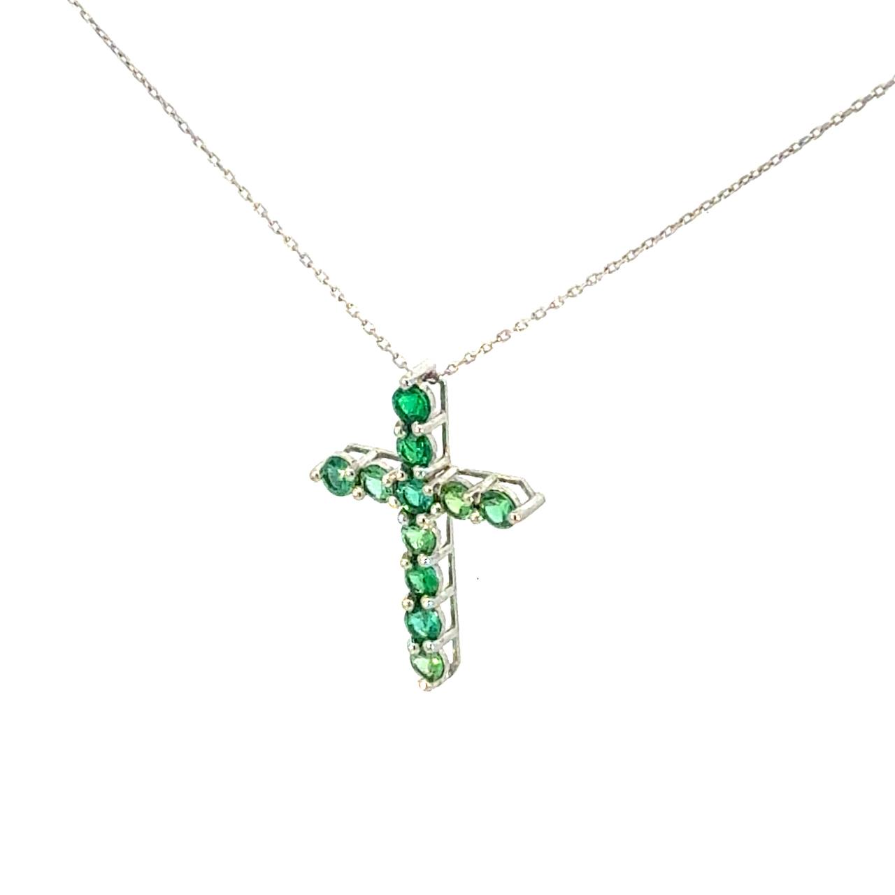 Cruz Oro Blanco 14K Baby Esmeralda