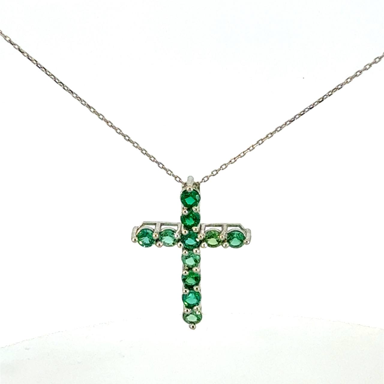 Cruz Oro Blanco 14K Baby Esmeralda