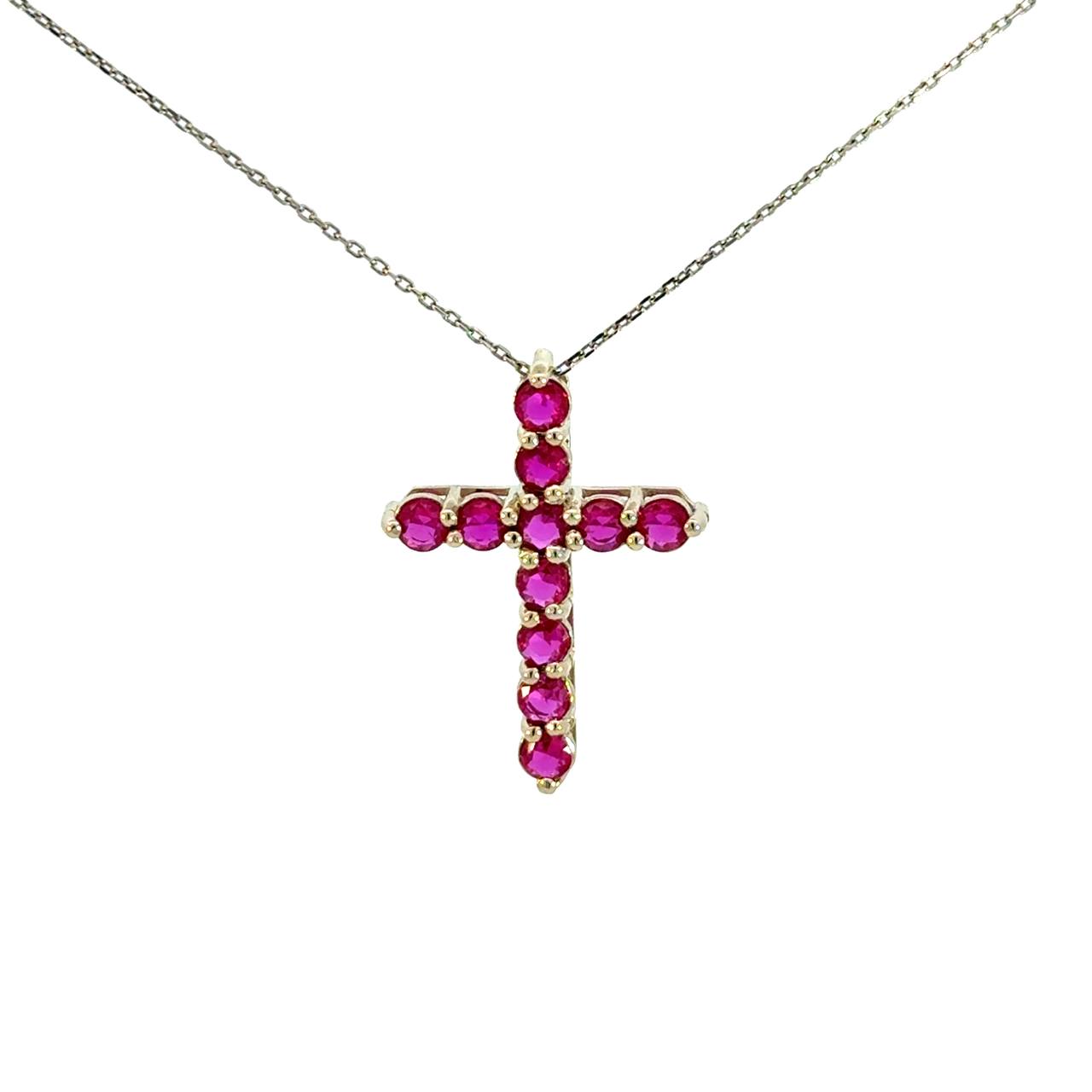 Cruz de Plata con Zirconia Roja