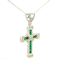 Cruz de Plata Verde y Cadena Plata