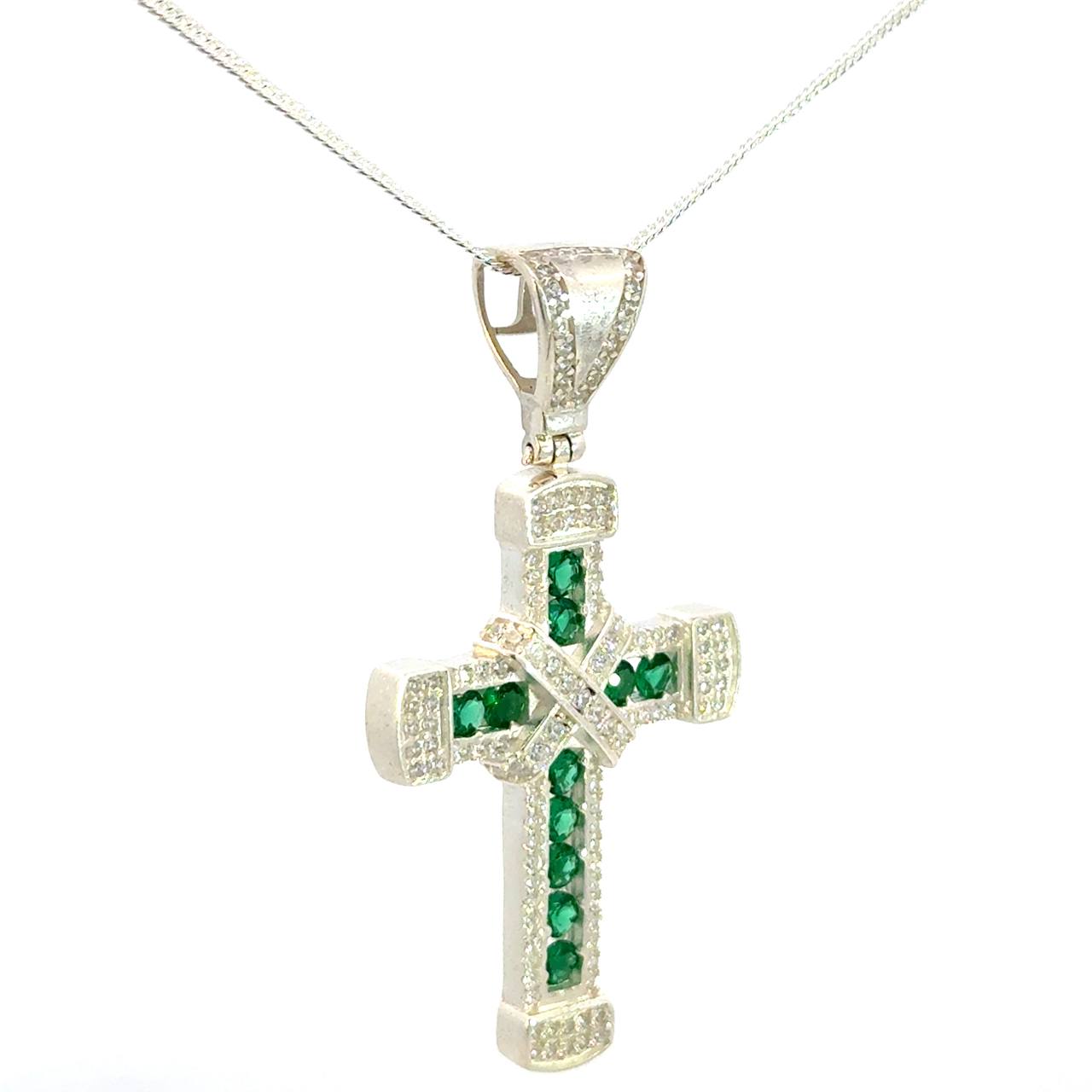Cruz de Plata Verde y Cadena Plata