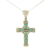 Cruz de Plata Verde y Cadena Plata