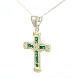 Cruz de Plata Verde y Cadena Plata