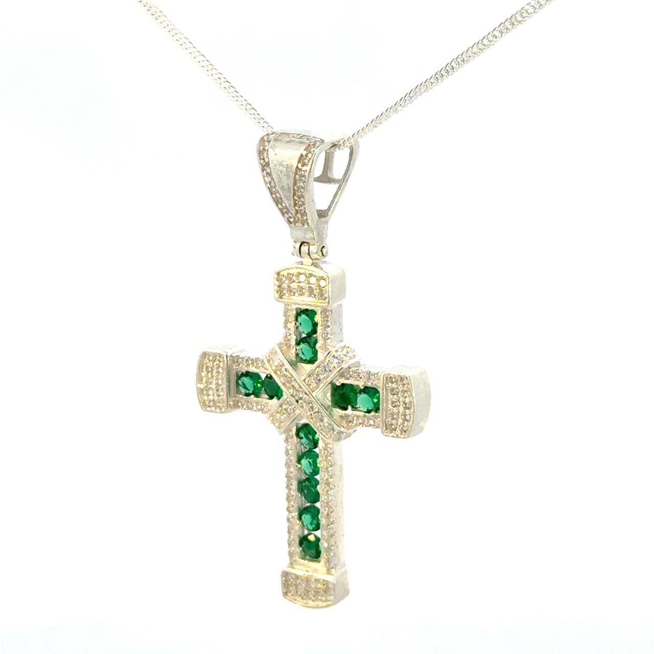 Cruz de Plata Verde y Cadena Plata