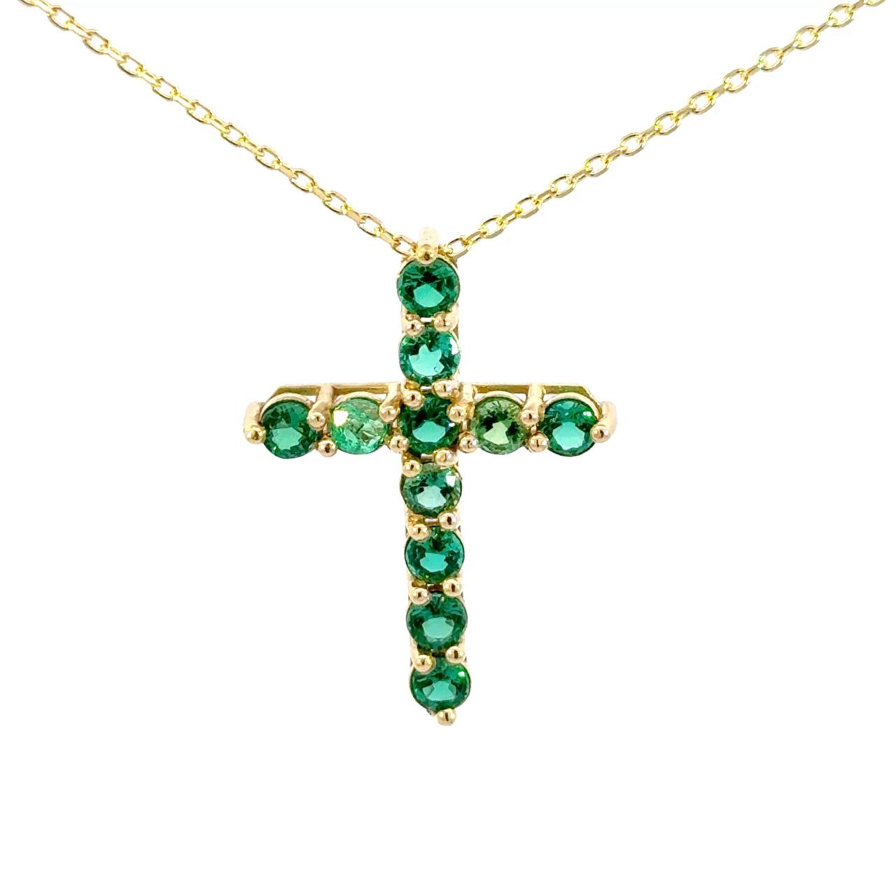 Cruz Oro Amarillo 14K Baby Esmeralda