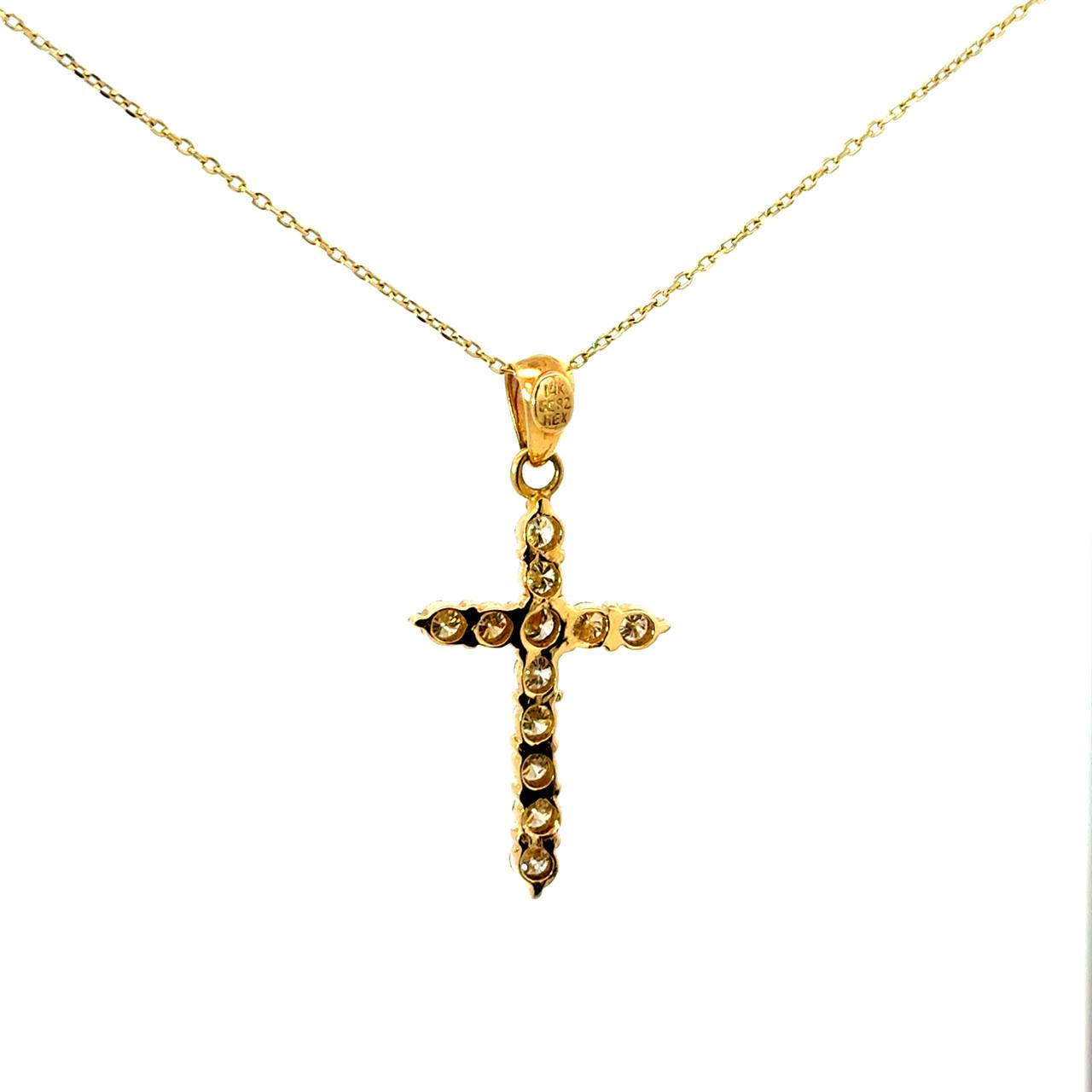 Cruz Oro Amarillo 14K Baby Diamante Natural