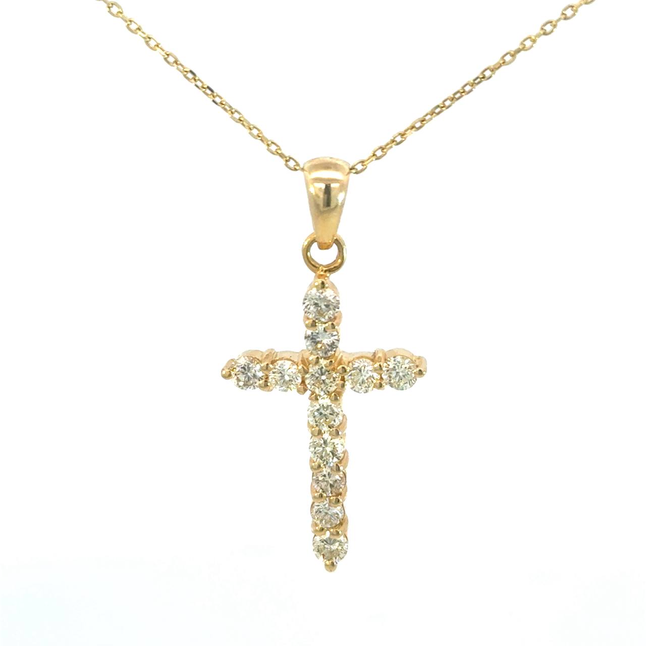 Cruz Oro Amarillo 14K Baby Diamante Natural