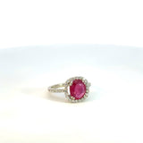 Anillo Oro Blanco 14K Rubi con Diamantes Naturales