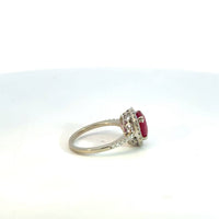 Anillo Oro Blanco 14K Rubi con Diamantes Naturales