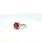 Anillo Oro Blanco 14K Rubi con Diamantes Naturales