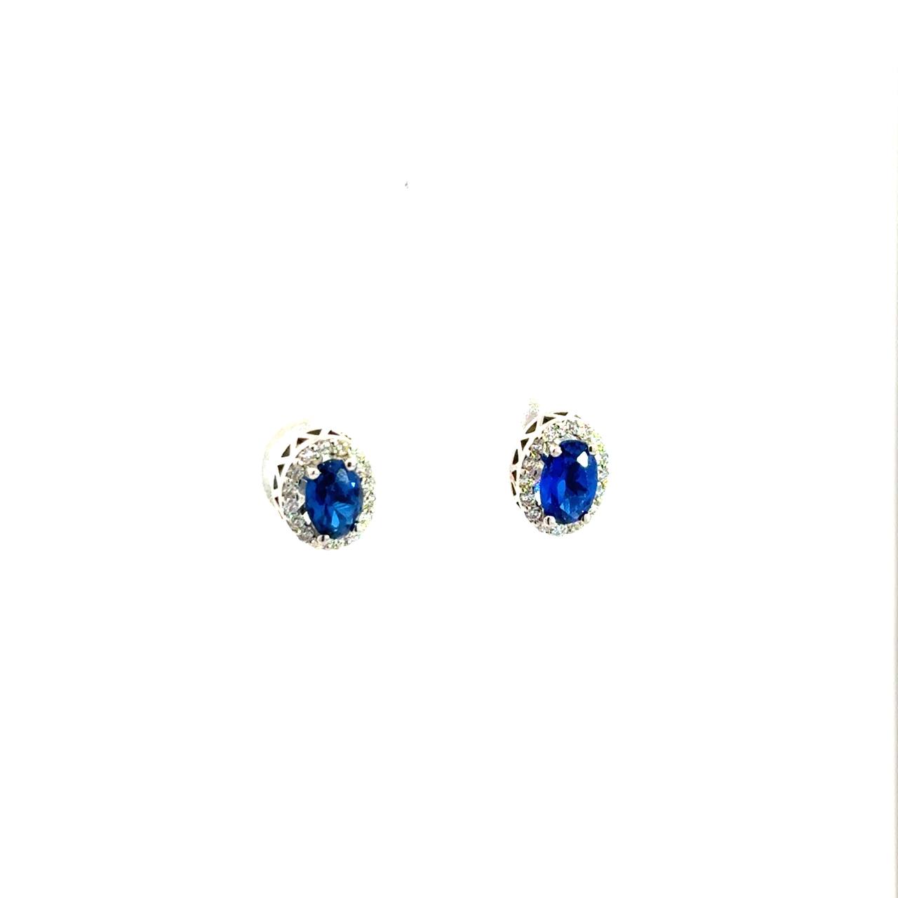 Aretes Oro Blanco 14K con Zafiro y Diamantes Naturales
