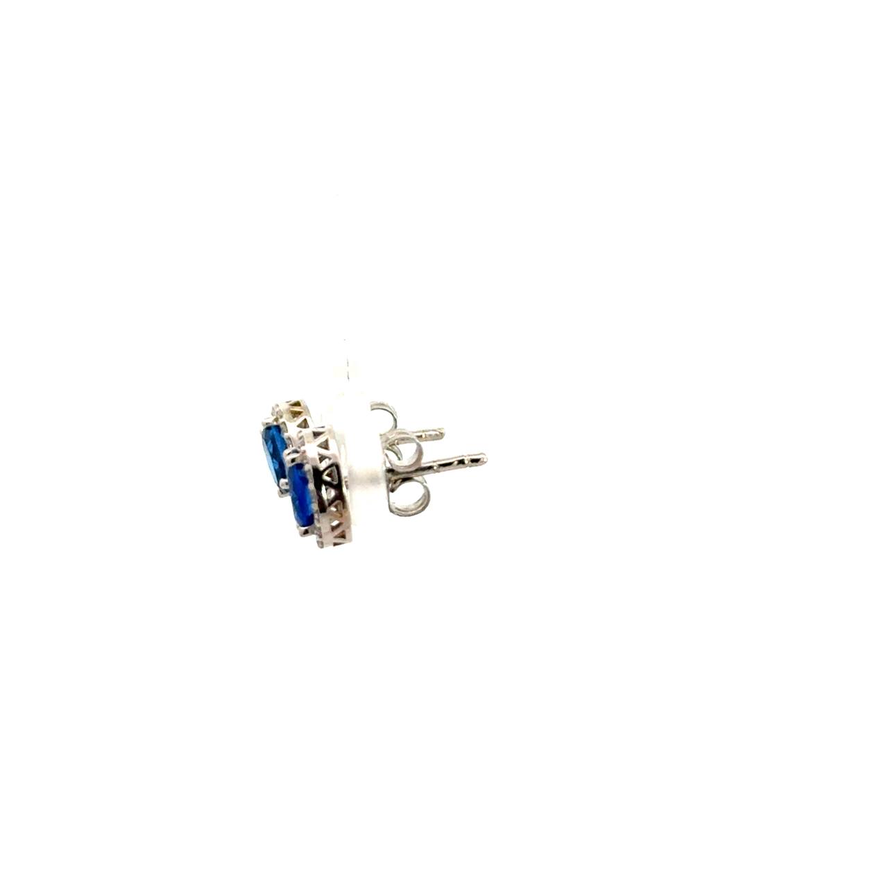 Aretes Oro Blanco 14K con Zafiro y Diamantes Naturales