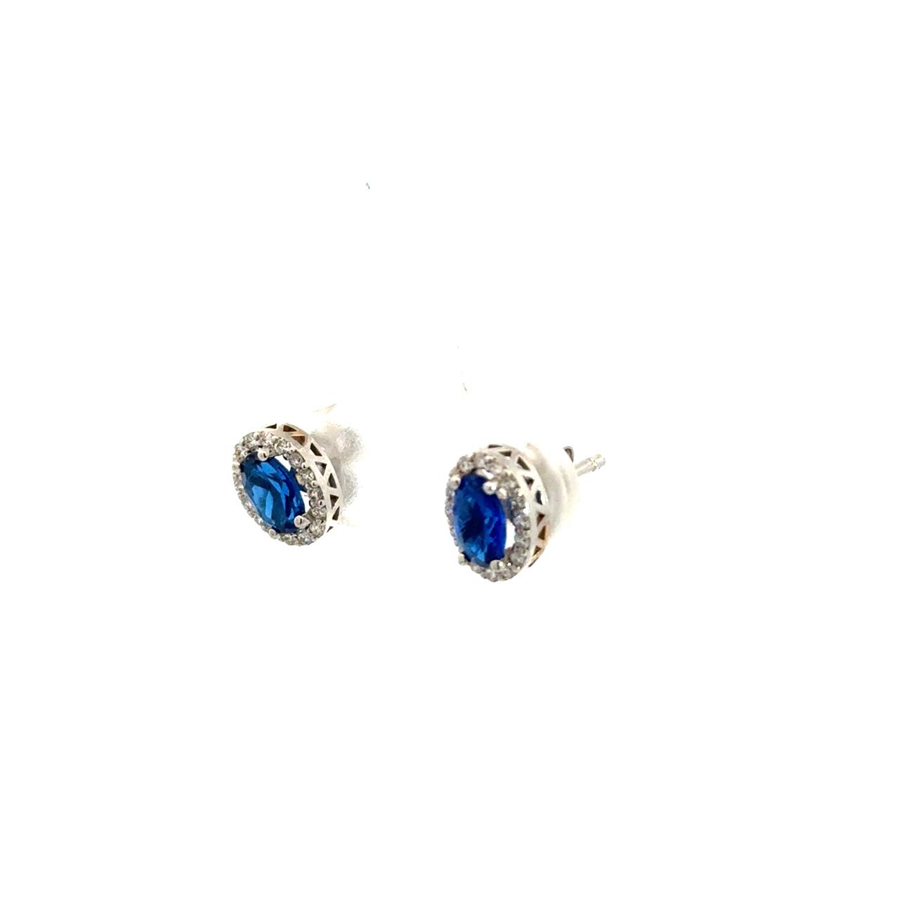 Aretes Oro Blanco 14K con Zafiro y Diamantes Naturales