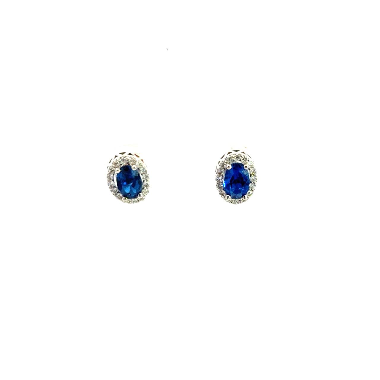Aretes Oro Blanco 14K con Zafiro y Diamantes Naturales