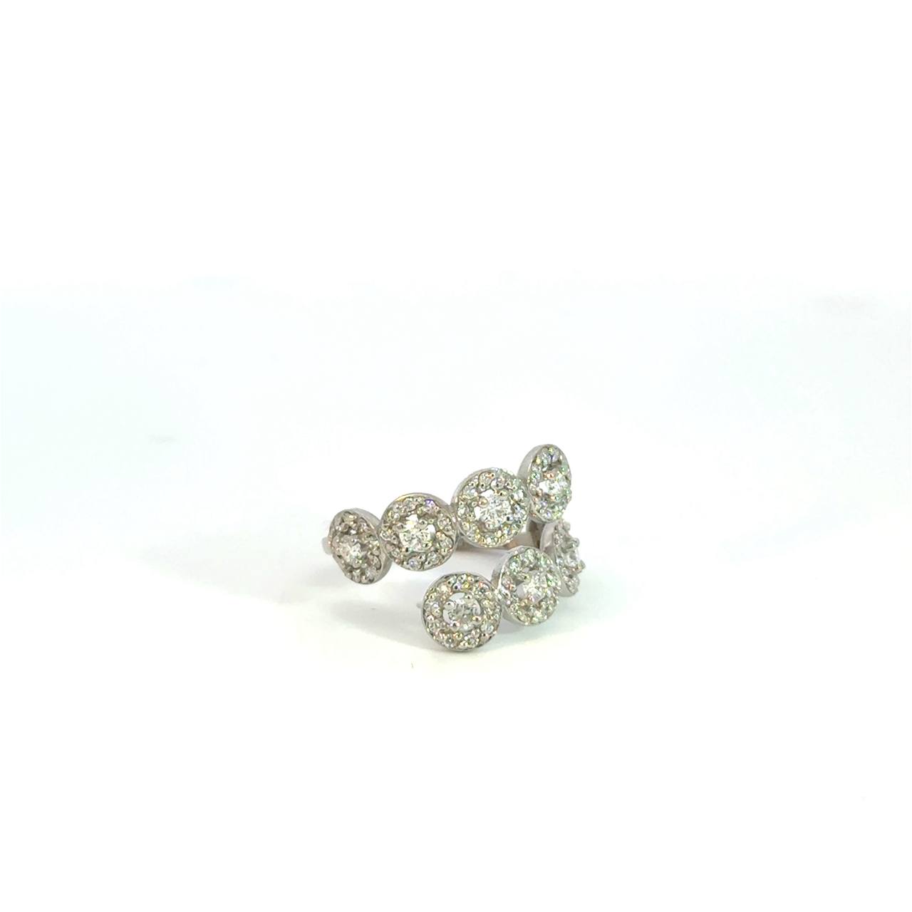 Anillo Abierto Oro Blanco de 14K con Diamantes Naturales