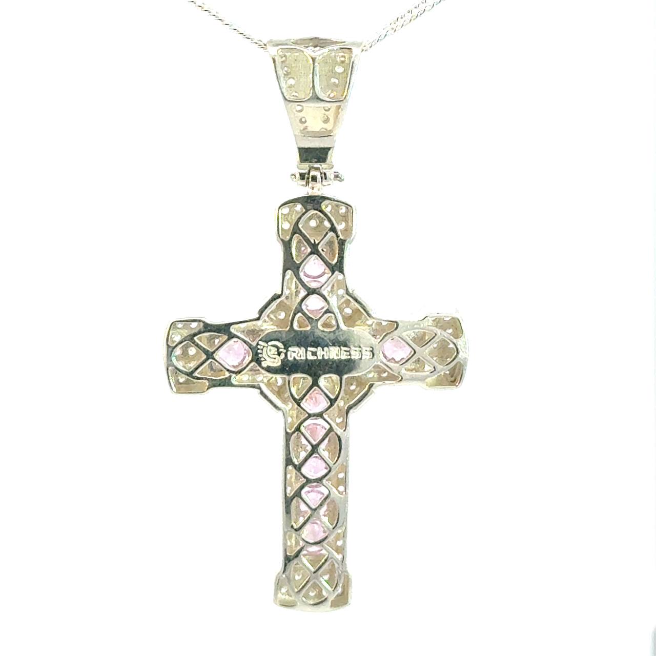Cruz de Plata Rosa y Cadena Plata