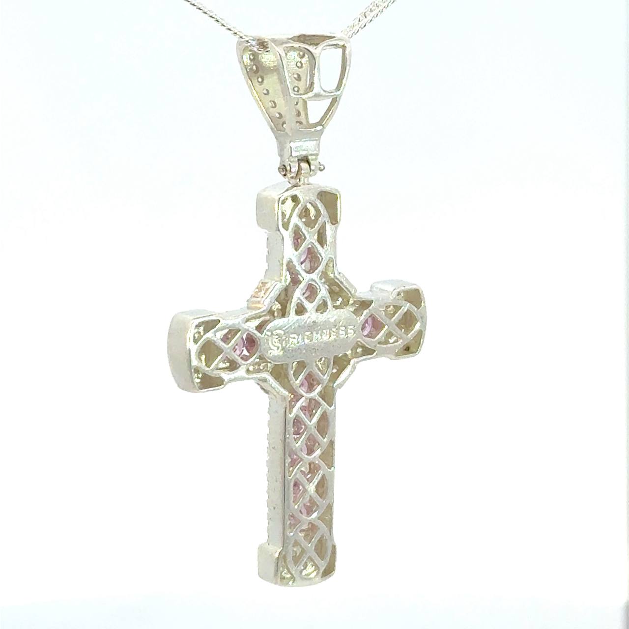 Cruz de Plata Rosa y Cadena Plata