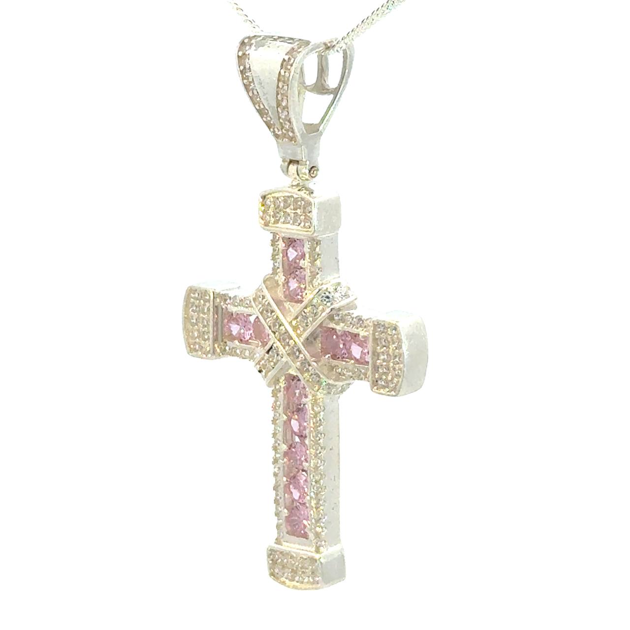 Cruz de Plata Rosa y Cadena Plata