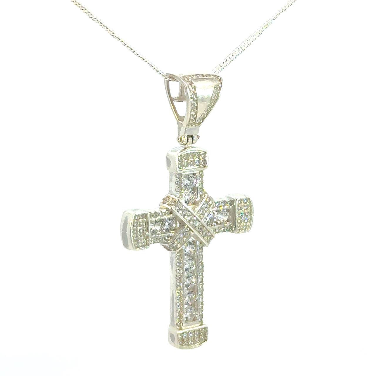 Cruz de Plata Blanca y Cadena Plata