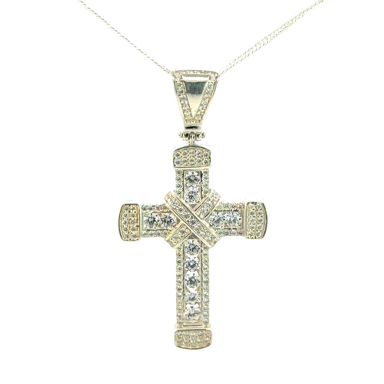 Cruz de Plata Blanca y Cadena Plata