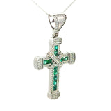 Cruz de Oro Blanco 14K con Esmeralda