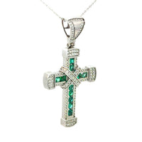 Cruz de Oro Blanco 14K con Esmeralda
