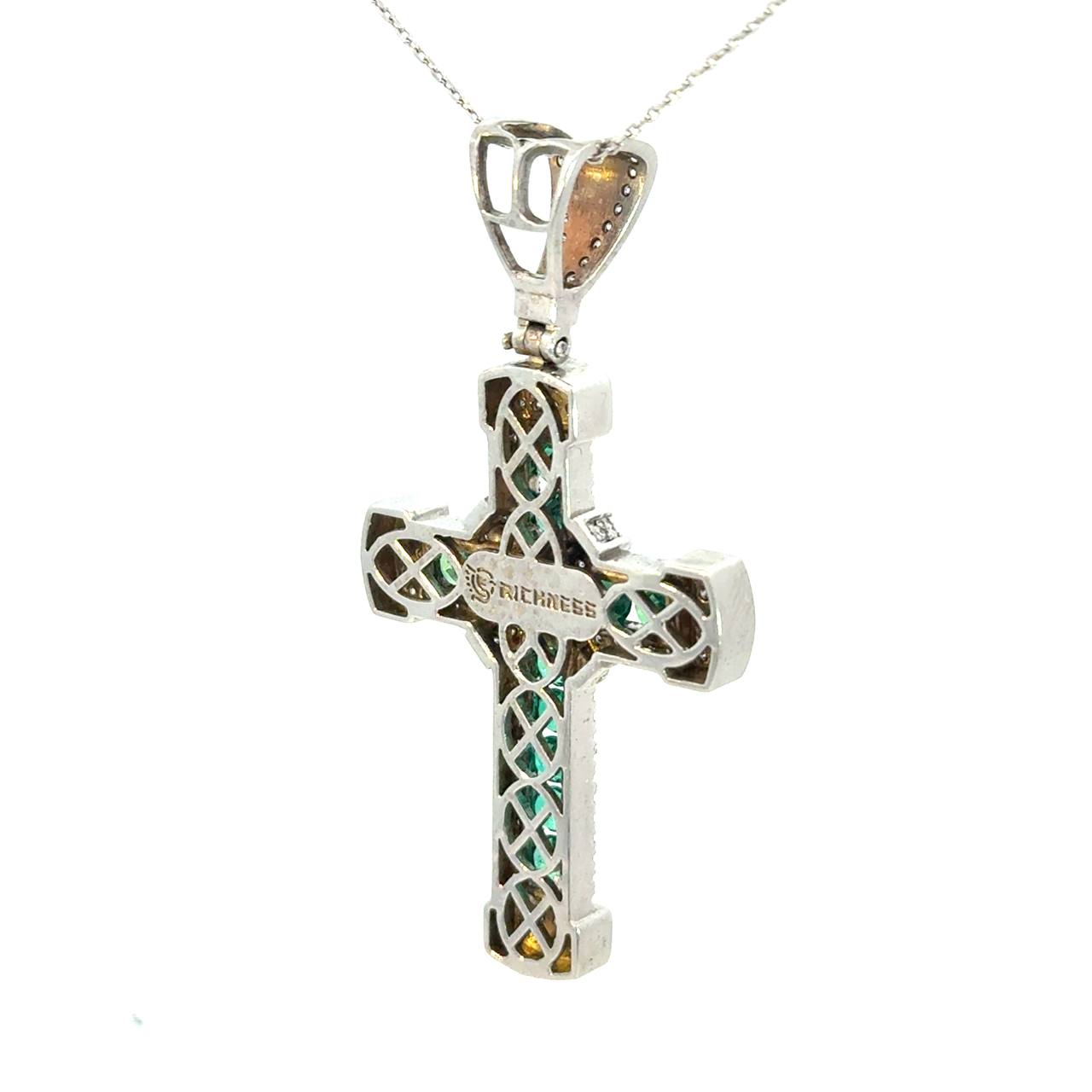 Cruz de Oro Blanco 14K con Esmeralda