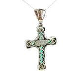 Cruz de Oro Blanco 14K con Esmeralda
