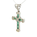 Cruz de Oro Blanco 14K con Esmeralda