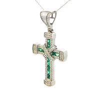 Cruz de Oro Blanco 14K con Esmeralda