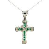 Cruz de Oro Blanco 14K con Esmeralda
