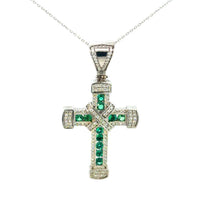 Cruz de Oro Blanco 14K con Esmeralda