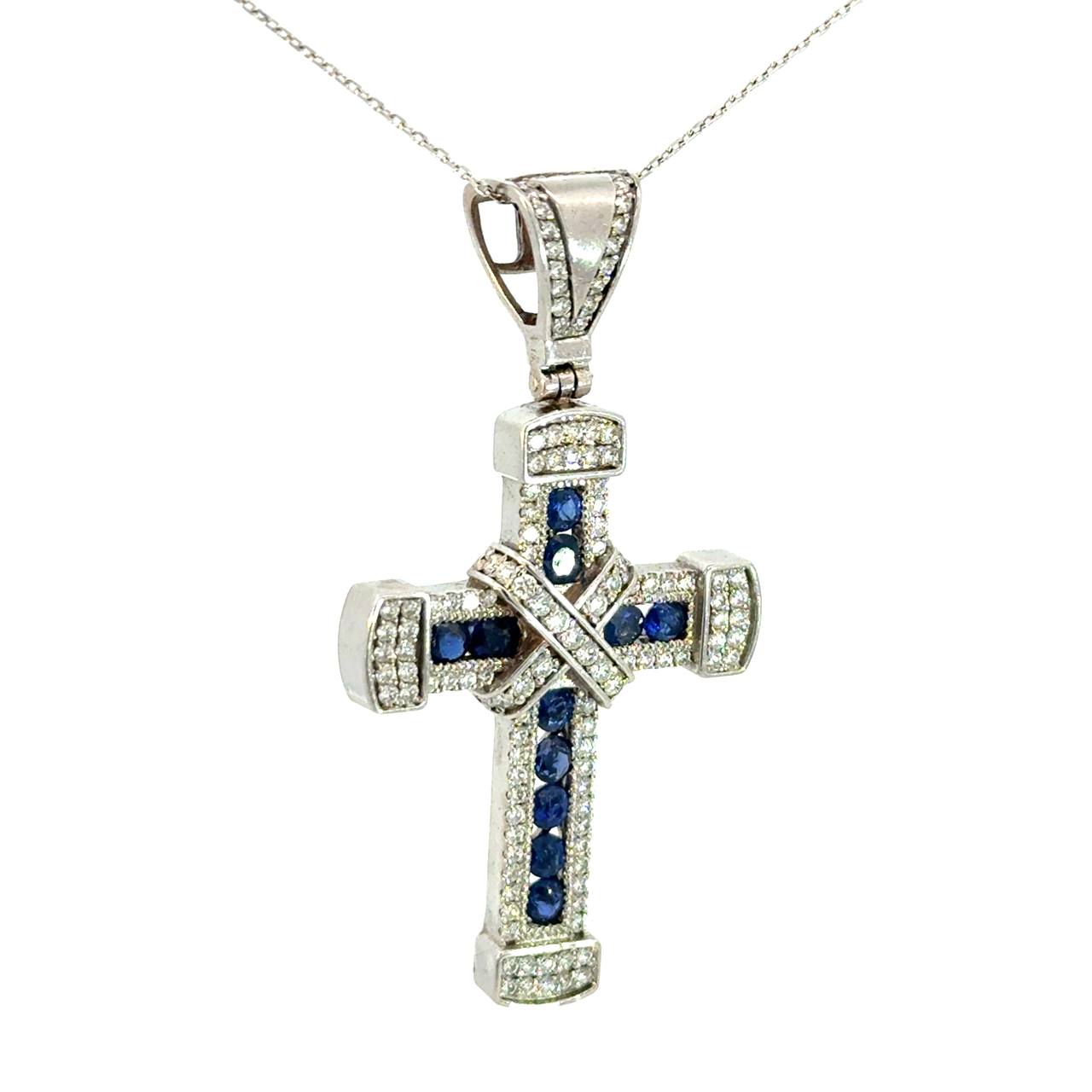 Cruz de Plata Azul y Cadena Plata