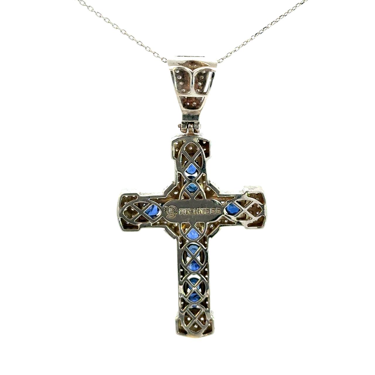 Cruz de Plata Azul y Cadena Plata