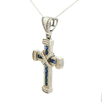 Cruz de Plata Azul y Cadena Plata