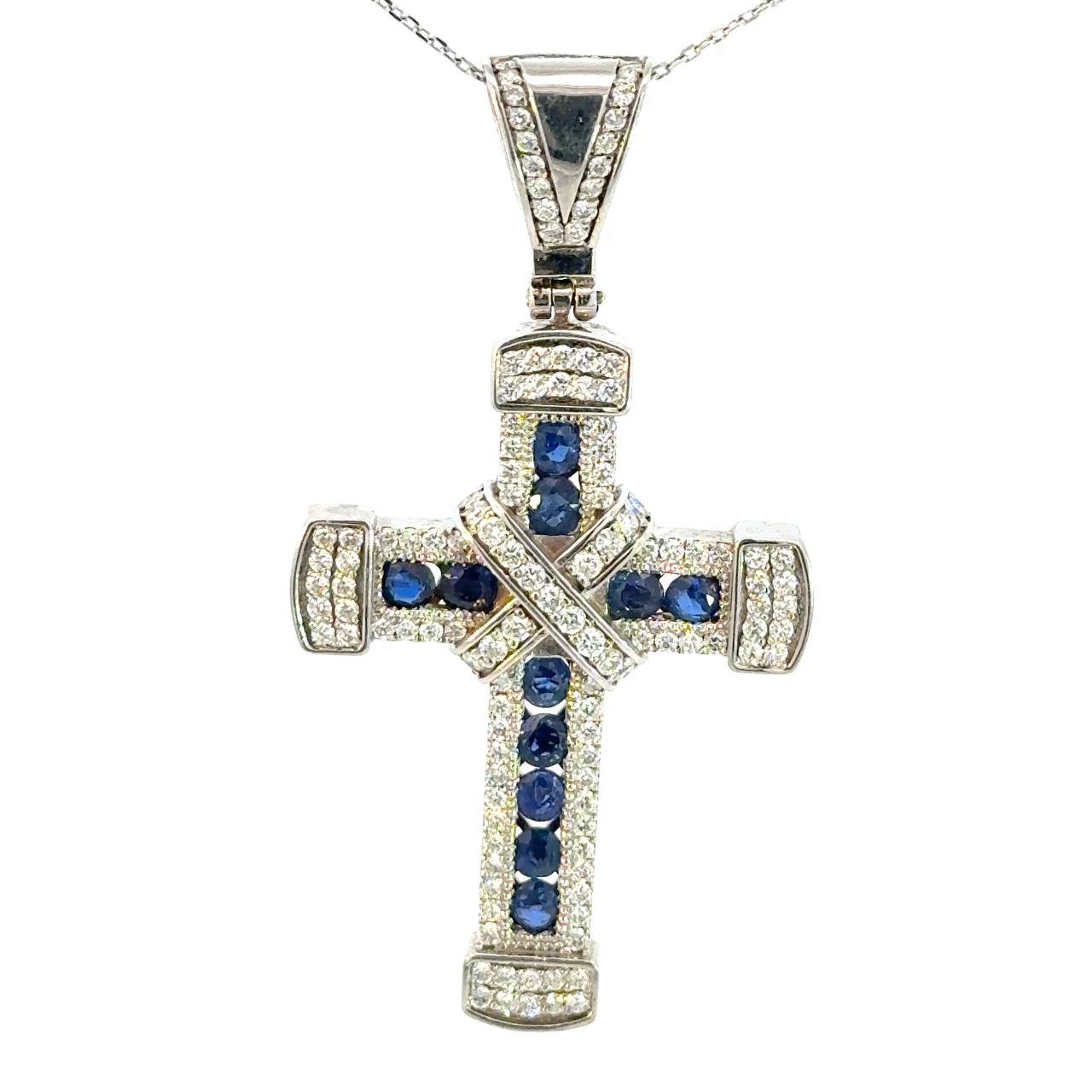 Cruz de Plata Azul y Cadena Plata
