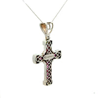 Cruz de Oro Blanco 14K con Zafiro Rosa